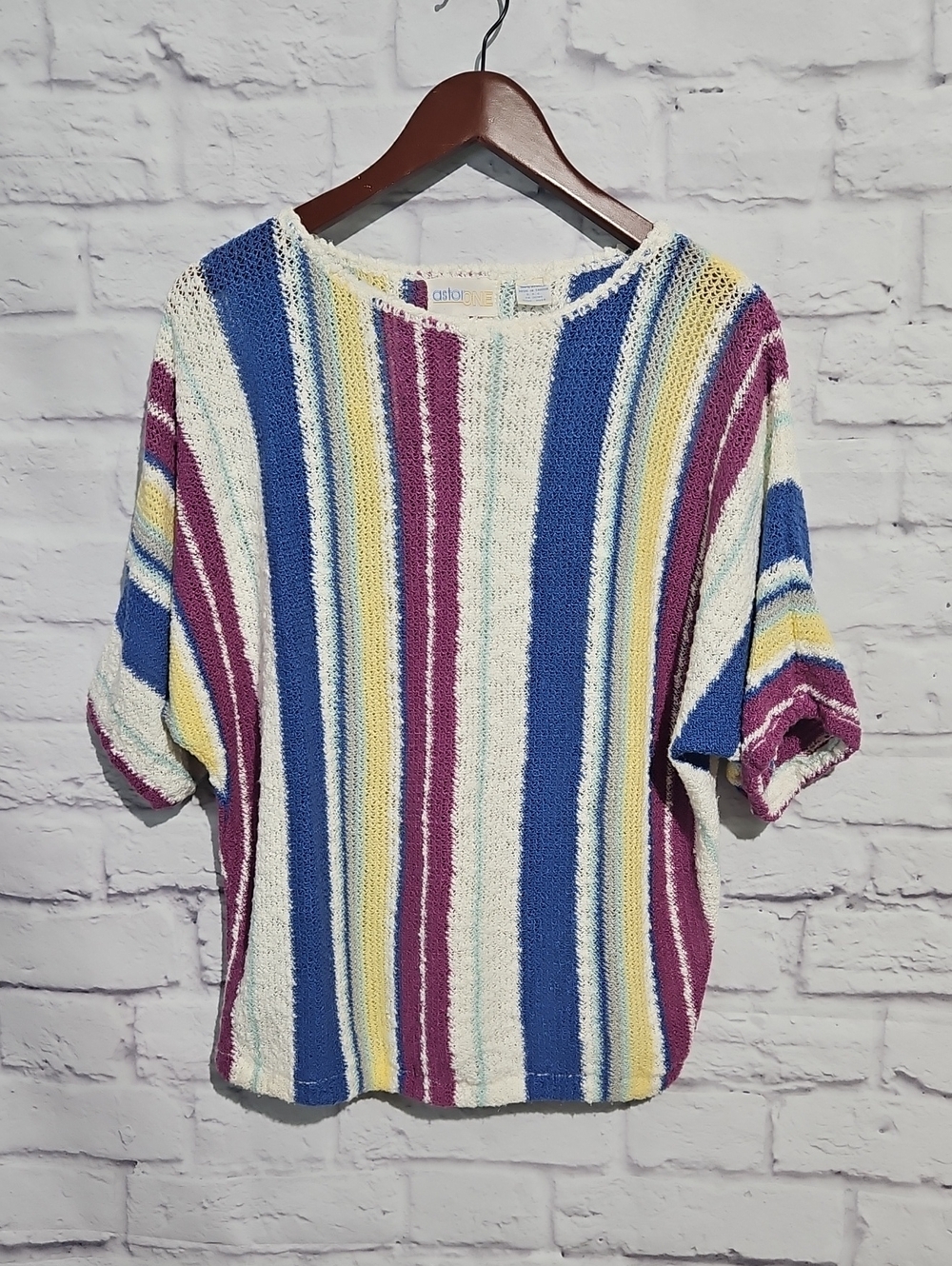 90s Vintage Striped Knit Pullover Sweater in Blue, White & Pink